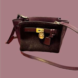 Michael Kors maroon Faux Fur cross body hand bag